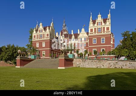 New castle in the Pücklerpark Bad Muskau, Upper Lusatia, Saxony, Germany, Stock Photo