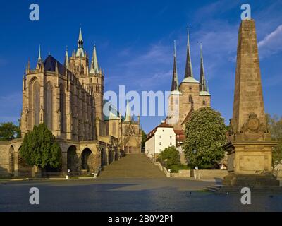 St. Mary's Cathedral and Severikirche on Domplatz in Erfurt, Thuringia, Germany, Stock Photo