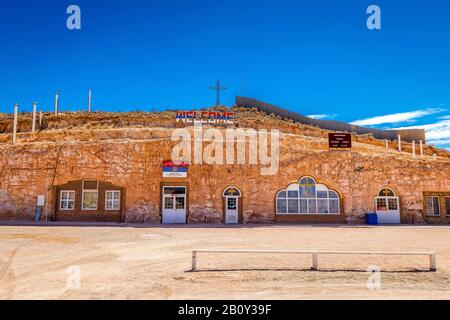 Church of Saint Elijah the Prophet is the Serbian Orthodox church in Coober Pedy. A popular tourist attraction because of its underground location. Stock Photo