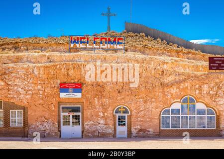 Church of Saint Elijah the Prophet is the Serbian Orthodox church in Coober Pedy. A popular tourist attraction because of its underground location. Stock Photo