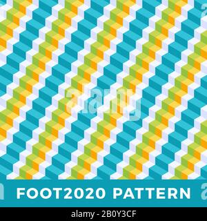 Stairs isometric seamless pattern design. Modern Flat Isometric vector seamless pattern Background. Colorful Vector Texture with Cubes. Football 2020 Stock Vector