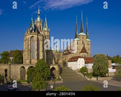 St. Mary's Cathedral and Severikirche on Domplatz in Erfurt, Thuringia, Germany, Stock Photo