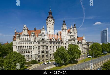 New town hall and city tower in Leipzig, Saxony, Germany, Stock Photo