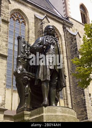 Bach monument in front of the Thomaskirche in Leipzig, Saxony, Germany, Stock Photo