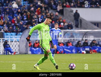 Kyiv, Ukraine - February 12, 2020: Goalkeeper Renato Josipovic of Dinamo Zagreb U19 in action during the UEFA Youth League game against FC Dynamo Kyiv U19 at Valeriy Lobanovskiy stadium in Kyiv Stock Photo