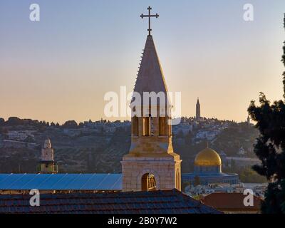 View over the roofs to the Dome of the Rock, Jerusalem, Israel, Stock Photo