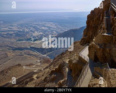 View from the Jewish rock fortress Masada to the Dead Sea, Israel, Near East, Stock Photo