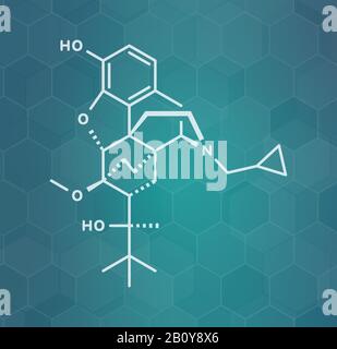 Buprenorphine opioid pain killer drug molecule, illustration Stock Photo