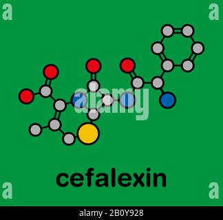 Cefalexin antibiotic drug molecule, illustration Stock Photo