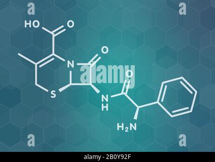 Cefalexin antibiotic drug molecule, illustration Stock Photo