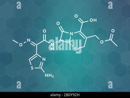Cefotaxime antibiotic drug molecule, illustration Stock Photo