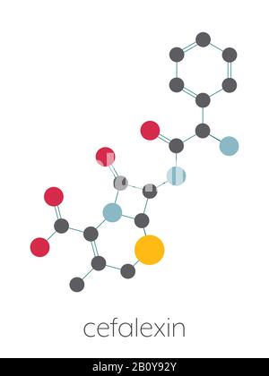 Cefalexin antibiotic drug molecule, illustration Stock Photo