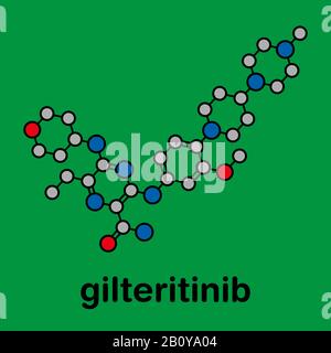 Gilteritinib cancer drug molecule, illustration Stock Photo