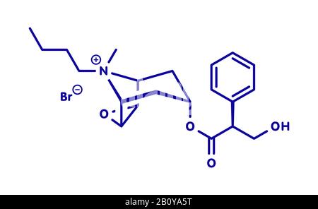 Butylscopolamine drug molecule, illustration Stock Photo