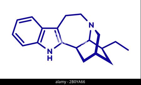 Ibogamine alkaloid molecule, illustration Stock Photo