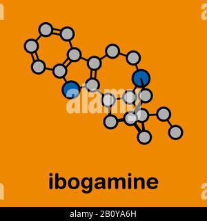 Ibogamine alkaloid molecule, illustration Stock Photo