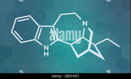 Ibogamine alkaloid molecule, illustration Stock Photo