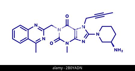 Linagliptin diabetes drug molecule, illustration Stock Photo