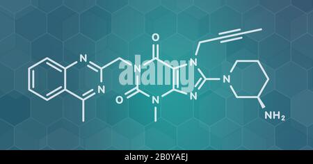 Linagliptin diabetes drug molecule, illustration Stock Photo