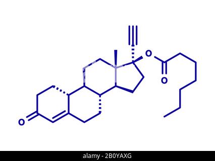 Norethisterone enanthate drug molecule, illustration Stock Photo