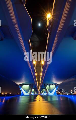 Al Garhoud Bridge at night, Dubai, United Arab Emirates, Stock Photo