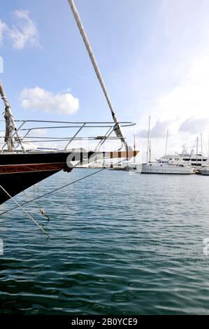 Luxury yacht in Porto di Centro, main port in Palma de Mallorca, Balearic Islands, Spain, Stock Photo