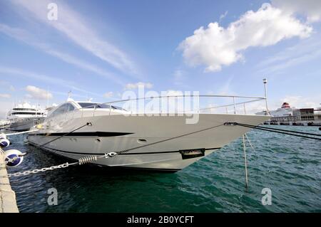 Luxury yacht in Porto di Centro, main port in Palma de Mallorca, Balearic Islands, Spain, Stock Photo