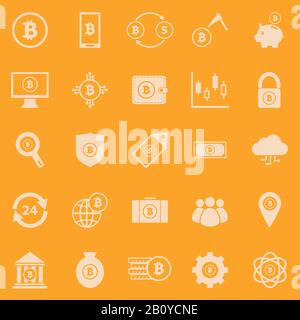 Bitcoin color icons on orange background, stock vector Stock Vector