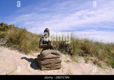 Seated Buddha, dunes, Rantum, North Frisian Islands, Schleswig-Holstein, Germany, Stock Photo