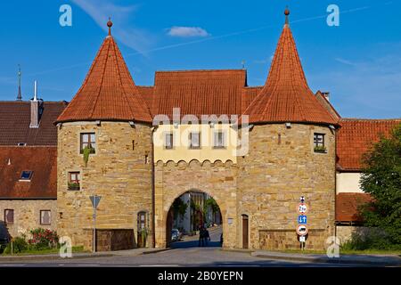 Obertor of Prichsenstadt, Lower Franconia, Kitzingen District, Bavaria, Germany, Stock Photo