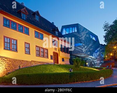 Bachhaus in Eisenach with light installation, Thuringia, Germany, Stock Photo