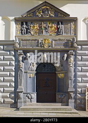 Renaissance portal at the town hall in Gera, Thuringia, Germany, Stock Photo