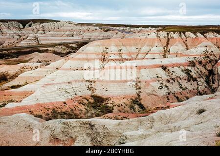 SD00187-00...SOUTH DAKOTA - Colorfully layered buttes along the Badlands Loop Road from Big Foot Pass Overlook in Badlands National Park. Stock Photo