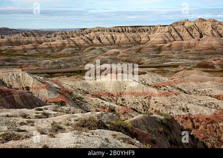 SD00189-00...SOUTH DAKOTA - Colorfully layered buttes along the Badlands Loop Road from Big Foot Pass Overlook in Badlands National Park. Stock Photo