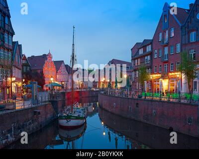 Houses at the old Hanseatic port of the Hanseatic city of Stade, Lower Saxony, Germany, Stock Photo