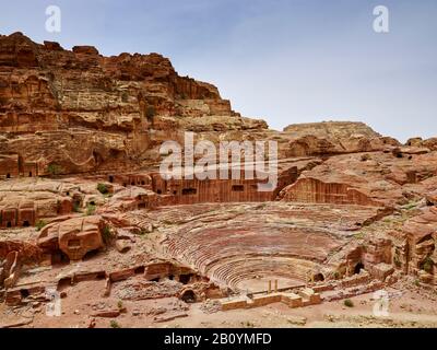 Roman theater in the rock city of Petra, Jordan, Middle East, Stock Photo