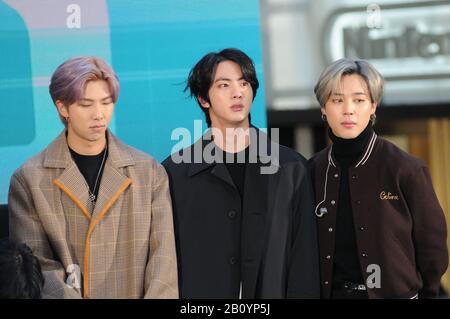L-R) Rap Monster (Kim Nanjoon), Jin (Kim Seokjin) and Jimin