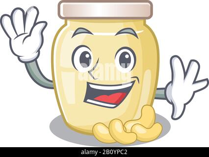 Waving friendly cashew butter mascot design style Stock Vector