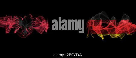 Flags of Albania and Germany on Black background, Albania vs Germany Smoke Flags Stock Photo