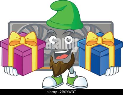 A charming memory card cartoon mascot style with two boxes of gifts ...