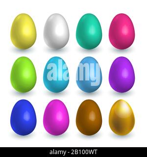 Mulsticolored Easter Eggs with shadow on white background. Set of colorful eggs Stock Vector
