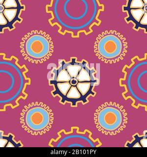 Gear Up, graphic repeat vector of cartoon style gears seamless repeat surface pattern design Stock Vector