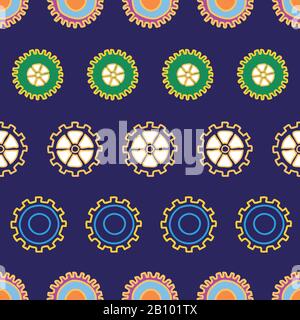 Corporate Cog, rows of cogs making stripes of Modern Cartoon style Gears seamless repeat vector surface pattern design Stock Vector