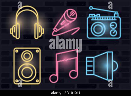 bundle of icons neon lights Stock Vector