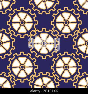 Cogs in a Wheel seamless vector repeat cog on blue background. surface pattern design Stock Vector