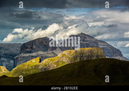 Sella group, view from Sas de Adam, Dolomites, South Tyrol, Italy Stock Photo