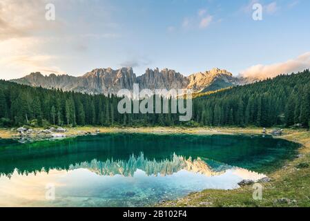 Latemar mountain range and Karersee, Dolomites, South Tyrol, Italy Stock Photo