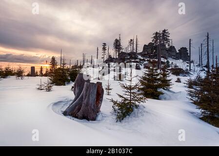 Winter landscape at the Dreisessel, Haidmühle, Bavarian Forest, Lower Bavaria, Bavaria, Germany Stock Photo