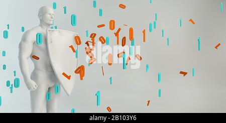 Cyber Security Concept with Man Holding Shield Blocking Out Virus Stock ...