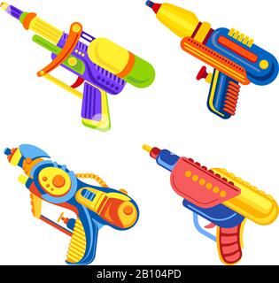 Squirt gun icons set. Cartoon set of squirt gun vector icons for web design Stock Vector